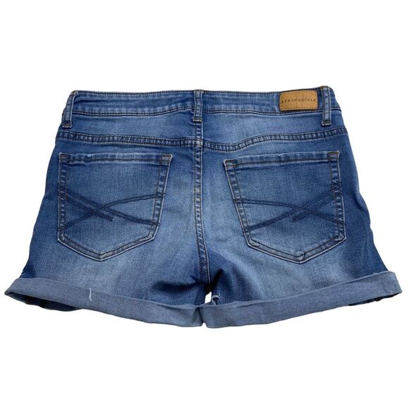 Aeropostale MIDI Distressed Cuffed Blue Jean Denim Shorts Sz 4 - Picture 2 of 9